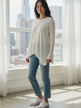 Madewell Ivory Asymmetrical Long-Sleeve Thermal Top